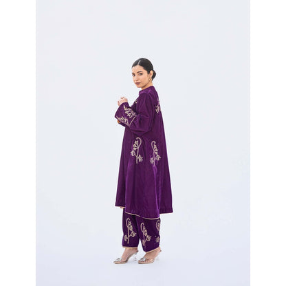 Daljit Sudan Purple Velvet Phiran Kurta with Salwar (Set of 2)