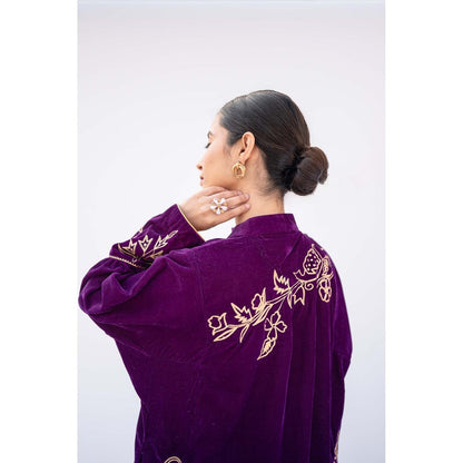 Daljit Sudan Purple Velvet Phiran Kurta with Salwar (Set of 2)