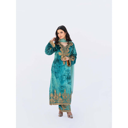 Daljit Sudan Teal Shaneel Heavy Kurta with Pant and Dupatta (Set of 3)