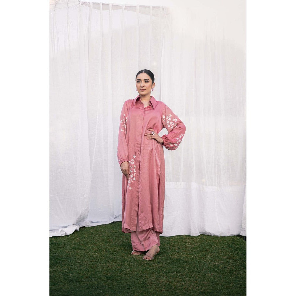 Daljit Sudan Salmon Pink Satin Co-Ord (Set of 2)