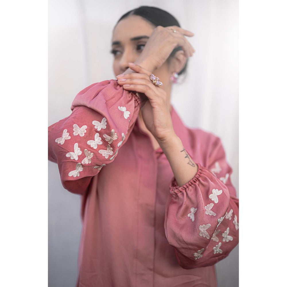 Daljit Sudan Salmon Pink Satin Co-Ord (Set of 2)