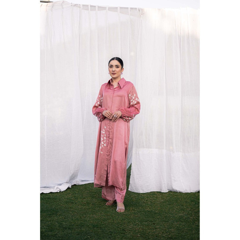 Daljit Sudan Salmon Pink Satin Co-Ord (Set of 2)