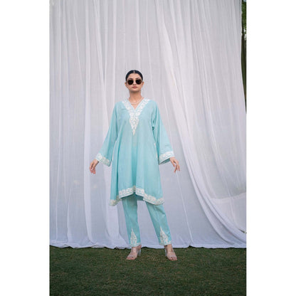 Daljit Sudan Sky Blue Cotton Phiran Co-Ord (Set of 2)