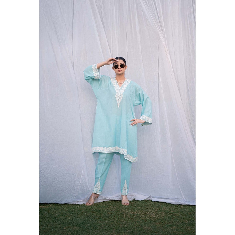 Daljit Sudan Sky Blue Cotton Phiran Co-Ord (Set of 2)