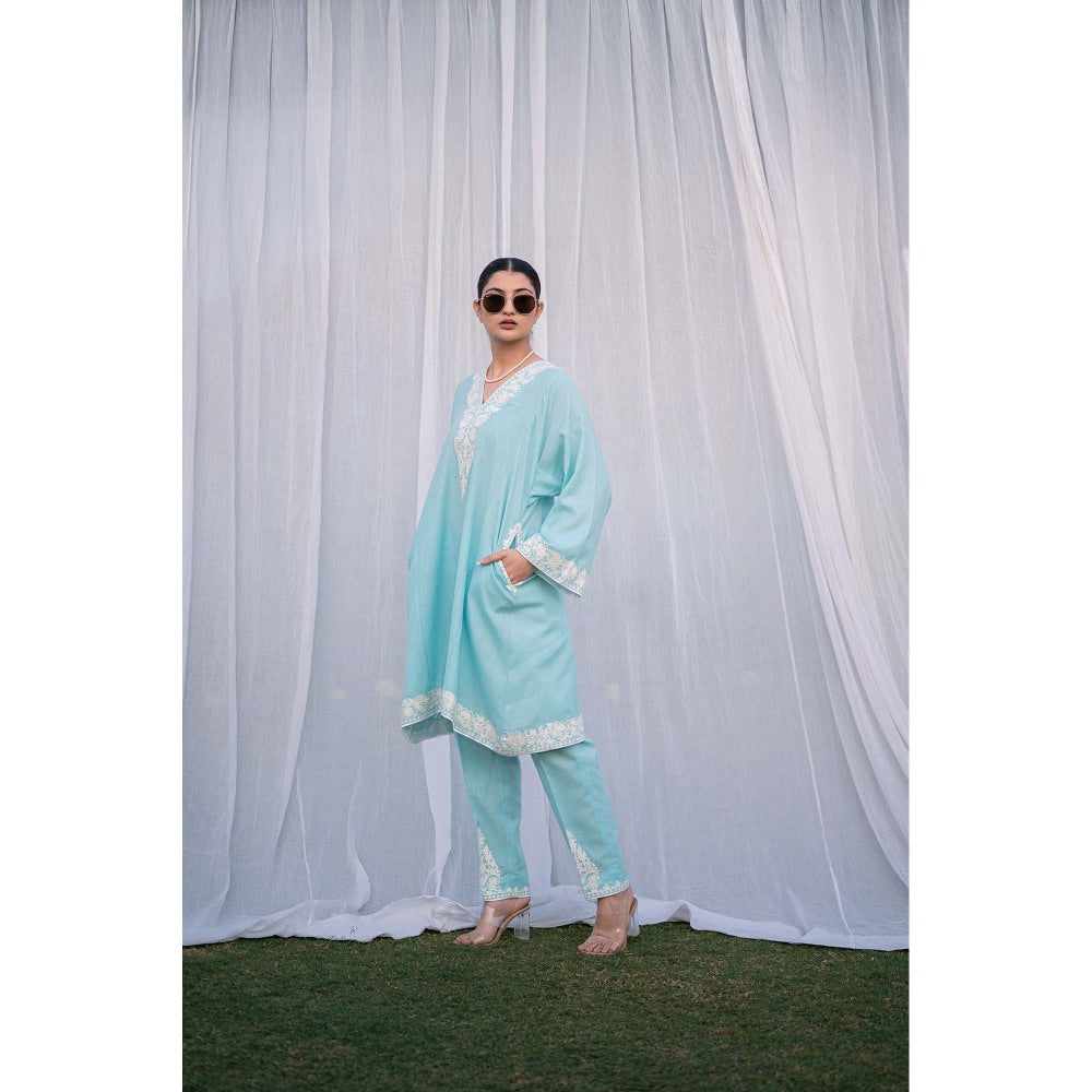 Daljit Sudan Sky Blue Cotton Phiran Co-Ord (Set of 2)