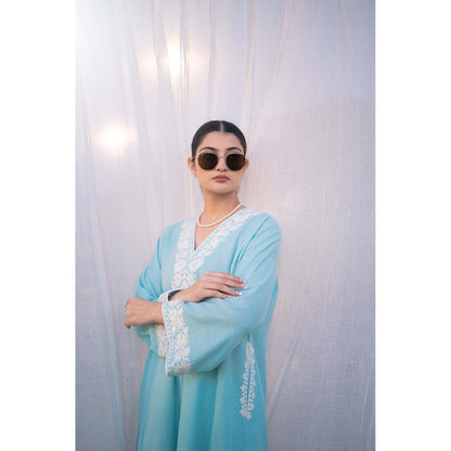 Daljit Sudan Sky Blue Cotton Phiran Co-Ord (Set of 2)