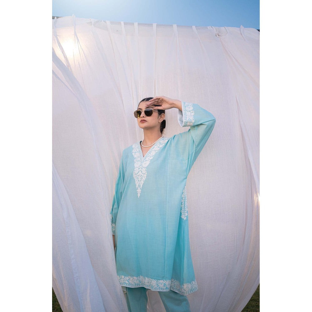 Daljit Sudan Sky Blue Cotton Phiran Co-Ord (Set of 2)