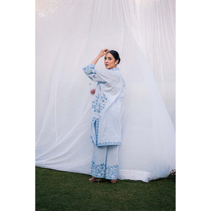 Daljit Sudan Ice Blue Matka Cotton Phiran Co-Ord (Set of 2)