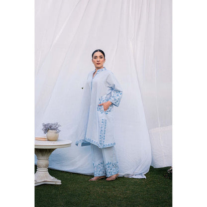 Daljit Sudan Ice Blue Matka Cotton Phiran Co-Ord (Set of 2)