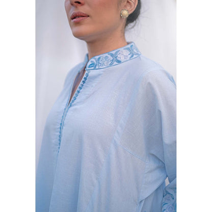 Daljit Sudan Ice Blue Matka Cotton Phiran Co-Ord (Set of 2)