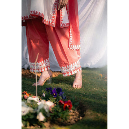 Daljit Sudan Off White Cotton Kurta with Pant and Dupatta (Set of 3)