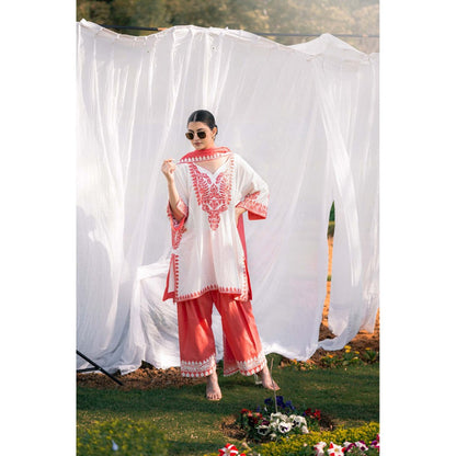 Daljit Sudan Off White Cotton Kurta with Pant and Dupatta (Set of 3)