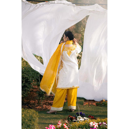 Daljit Sudan Mustard Cotton Kurta with Pant and Dupatta (Set of 3)