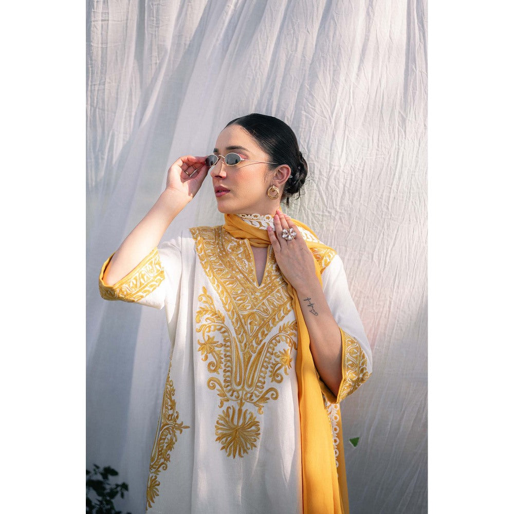 Daljit Sudan Mustard Cotton Kurta with Pant and Dupatta (Set of 3)