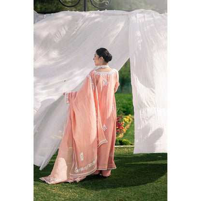 Daljit Sudan Pastel Pink Silk Chanderi Kurta with Pant and Dupatta (Set of 3)