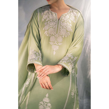 Daljit Sudan Mint Green Muslin Kurta with Pant and Dupatta (Set of 3)