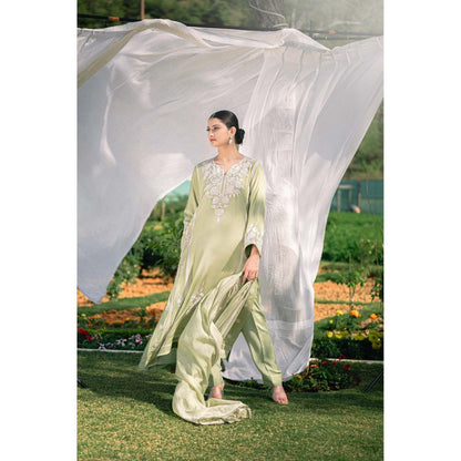 Daljit Sudan Mint Green Muslin Kurta with Pant and Dupatta (Set of 3)