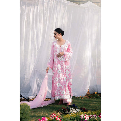Daljit Sudan Light Pink Organza Kurta with Pant and Dupatta (Set of 3)