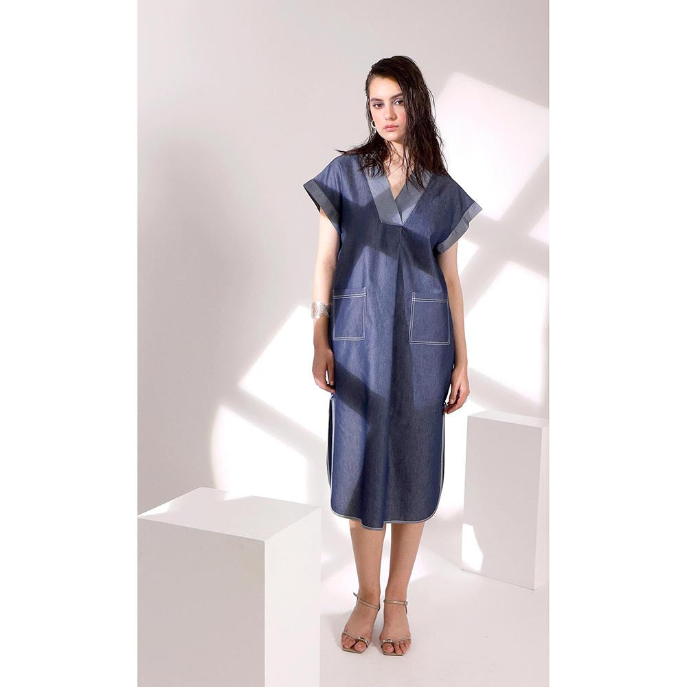 DARLYTTE Women Denim V-Neck Miro Dress