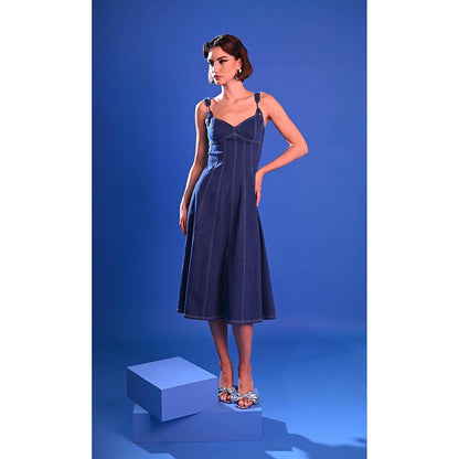 DARLYTTE Women Vertical Fit-And-Flare Denim Dress