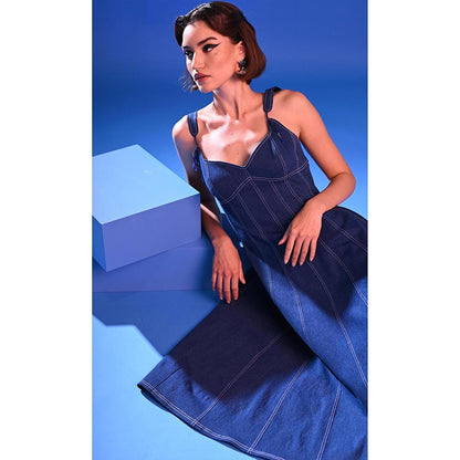 DARLYTTE Women Vertical Fit-And-Flare Denim Dress