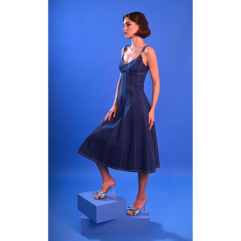 DARLYTTE Women Vertical Fit-And-Flare Denim Dress