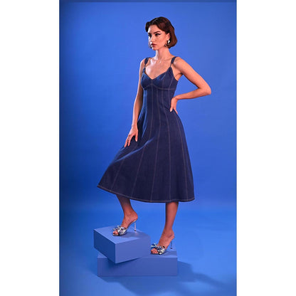DARLYTTE Women Vertical Fit-And-Flare Denim Dress