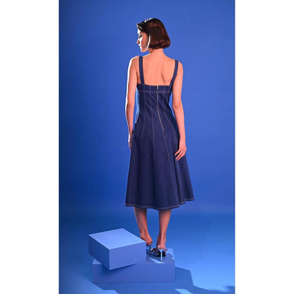 DARLYTTE Women Vertical Fit-And-Flare Denim Dress
