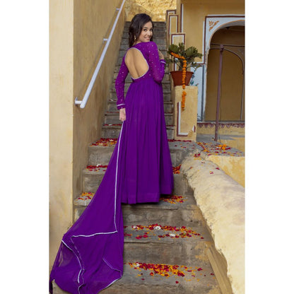 DEASHA INDIA Adhira True Purple Anarkali with Pant and Dupatta (Set of 3)