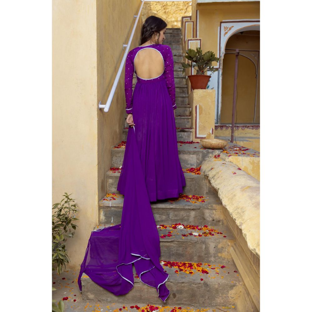 DEASHA INDIA Adhira True Purple Anarkali with Pant and Dupatta (Set of 3)