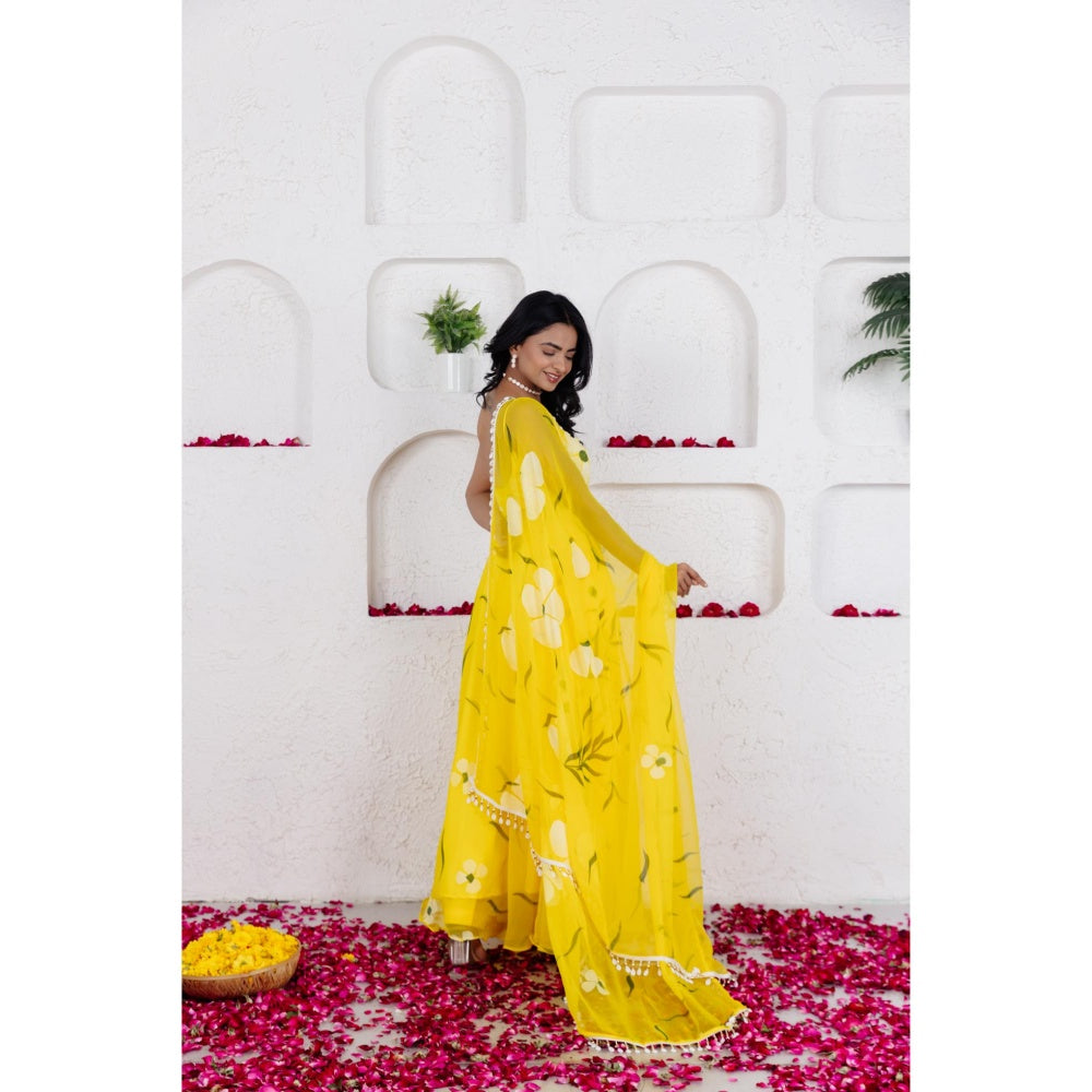 DEASHA INDIA Nysa Yellow Handpainted Anarkali with Pant and Dupatta (Set of 3)