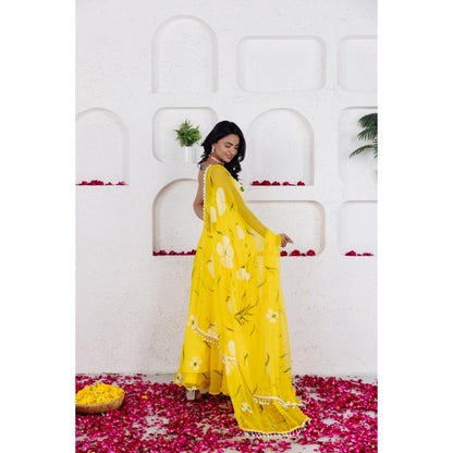 DEASHA INDIA Nysa Yellow Handpainted Anarkali with Pant and Dupatta (Set of 3)