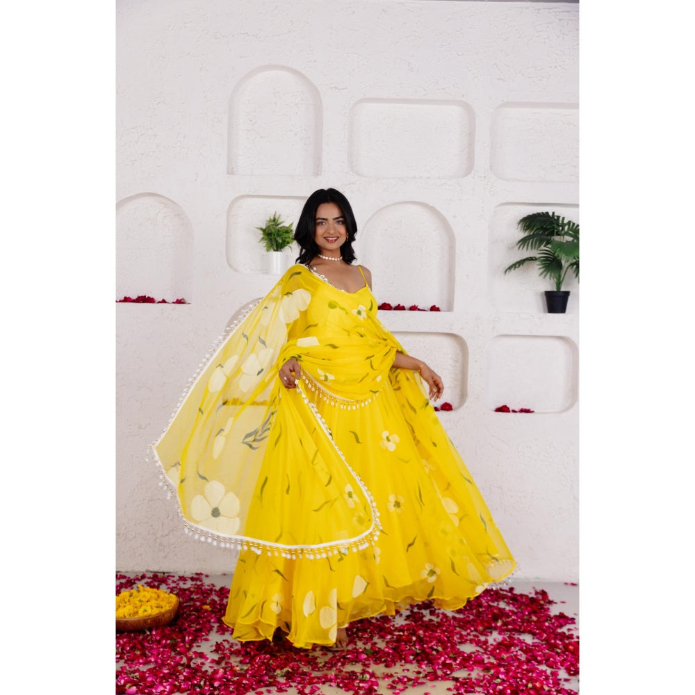 DEASHA INDIA Nysa Yellow Handpainted Anarkali with Pant and Dupatta (Set of 3)