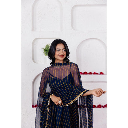 DEASHA INDIA Keya Midnight Blue Leheriya Anarkali with Pant and Dupatta (Set of 3)