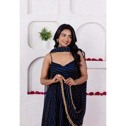 DEASHA INDIA Keya Midnight Blue Leheriya Anarkali with Pant and Dupatta (Set of 3)