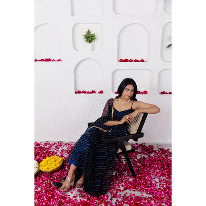 DEASHA INDIA Keya Midnight Blue Leheriya Anarkali with Pant and Dupatta (Set of 3)