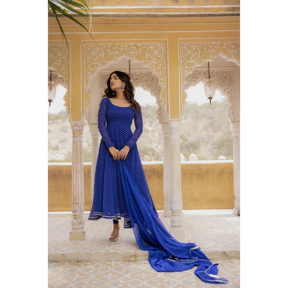 DEASHA INDIA Vaani Royal Blue Anarkali with Churidar and Dupatta (Set of 3)
