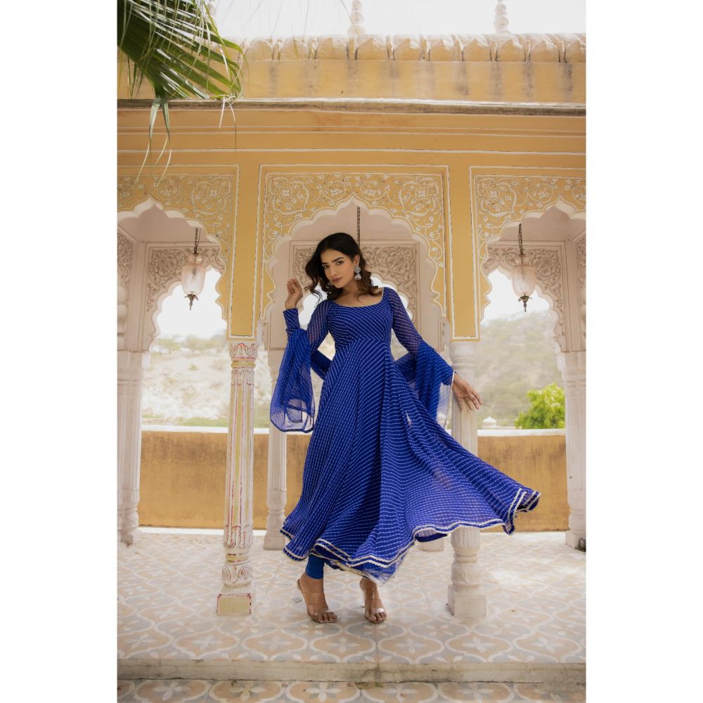 DEASHA INDIA Vaani Royal Blue Anarkali with Churidar and Dupatta (Set of 3)
