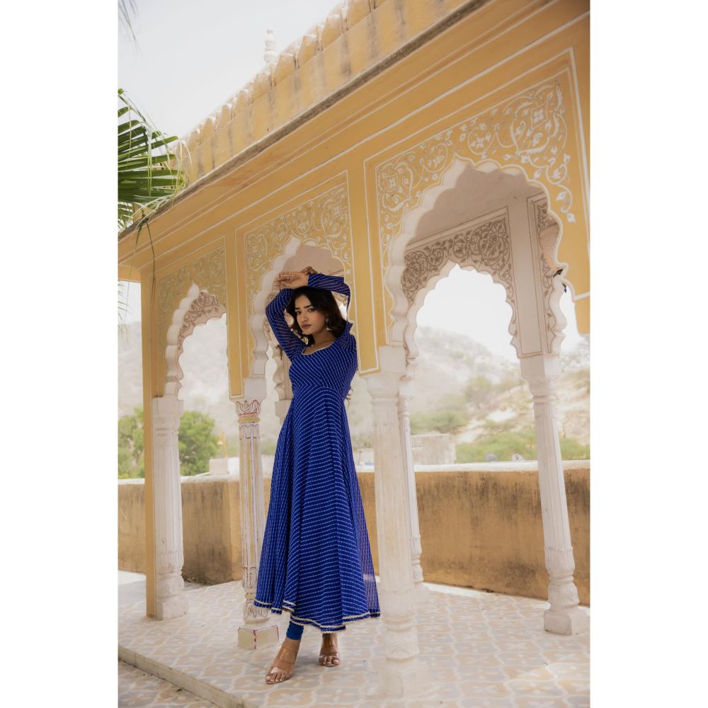 DEASHA INDIA Vaani Royal Blue Anarkali with Churidar and Dupatta (Set of 3)