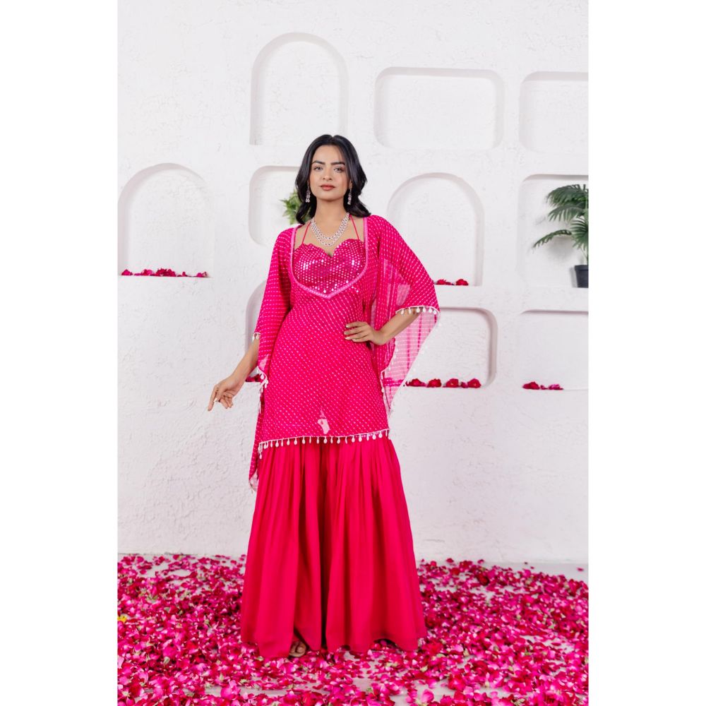 DEASHA INDIA Myra Pink Mothra Bustier with Kaftan and Sharara (Set of 3)