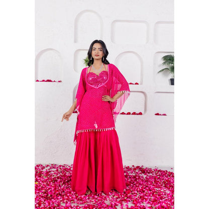 DEASHA INDIA Myra Pink Mothra Bustier with Kaftan and Sharara (Set of 3)