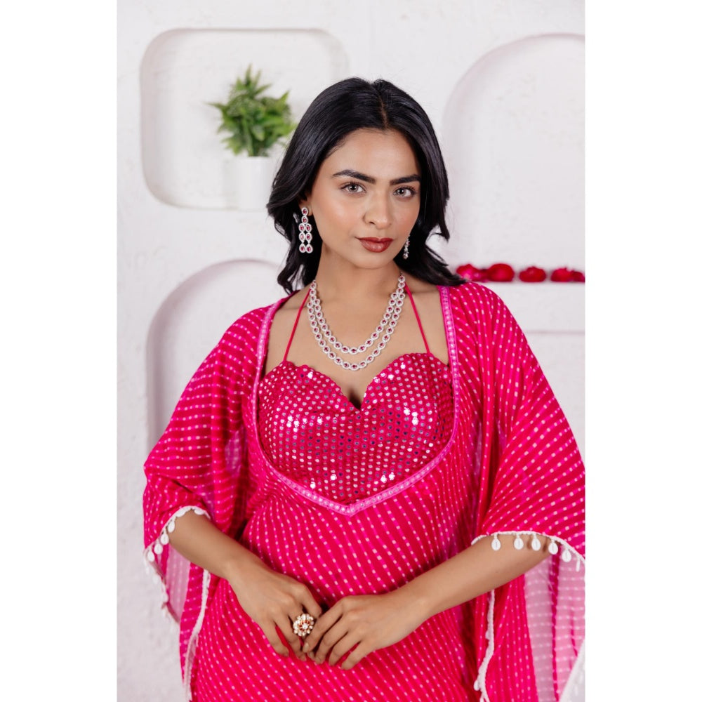 DEASHA INDIA Myra Pink Mothra Bustier with Kaftan and Sharara (Set of 3)