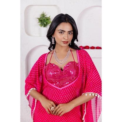 DEASHA INDIA Myra Pink Mothra Bustier with Kaftan and Sharara (Set of 3)