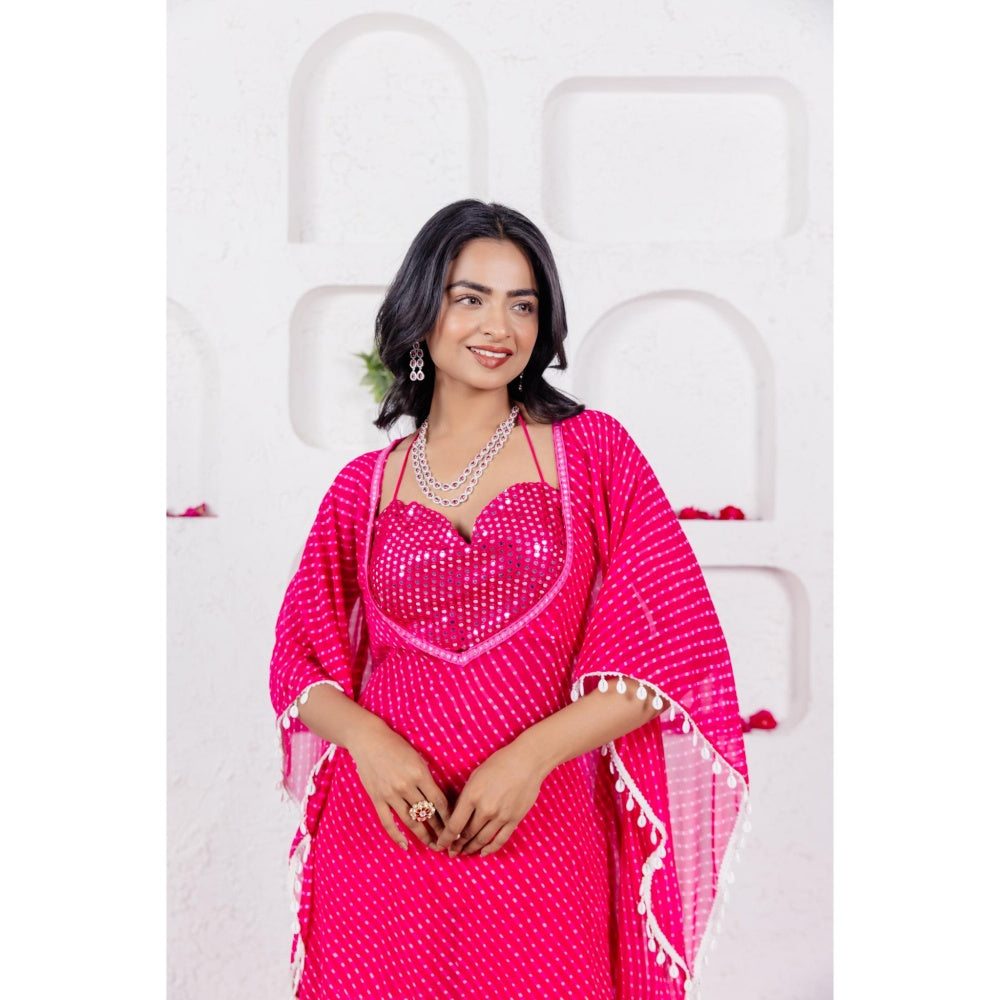 DEASHA INDIA Myra Pink Mothra Bustier with Kaftan and Sharara (Set of 3)