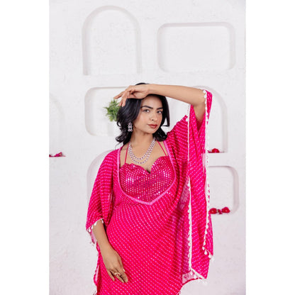 DEASHA INDIA Myra Pink Mothra Bustier with Kaftan and Sharara (Set of 3)