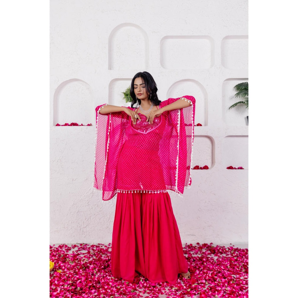 DEASHA INDIA Myra Pink Mothra Bustier with Kaftan and Sharara (Set of 3)
