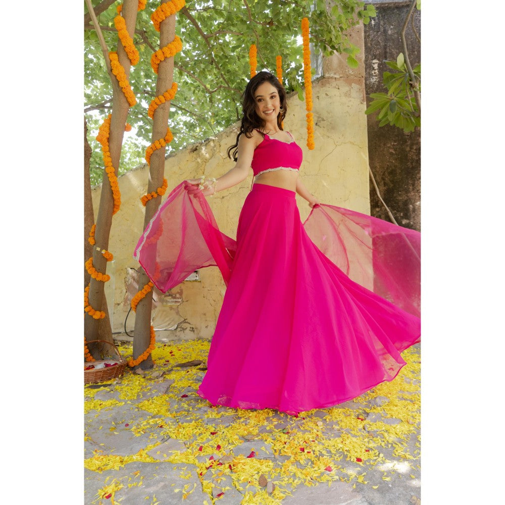 DEASHA INDIA Rani Magenta Pink Detailed Lehenga with Blouse and Dupatta (Set of 3)