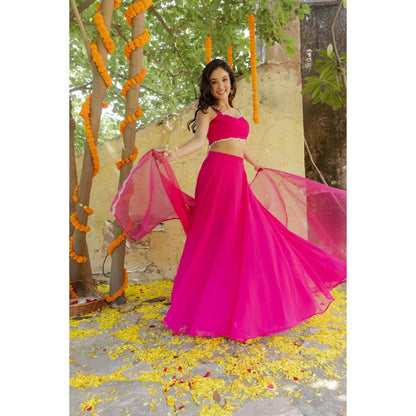 DEASHA INDIA Rani Magenta Pink Detailed Lehenga with Blouse and Dupatta (Set of 3)