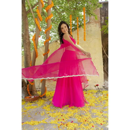 DEASHA INDIA Rani Magenta Pink Detailed Lehenga with Blouse and Dupatta (Set of 3)