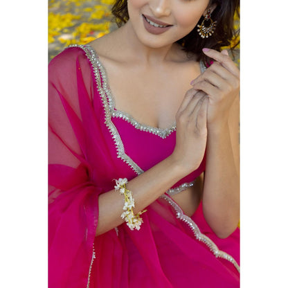 DEASHA INDIA Rani Magenta Pink Detailed Lehenga with Blouse and Dupatta (Set of 3)